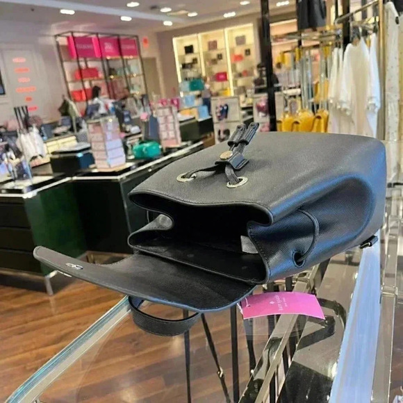 KATE SPADE LIZZIE MEDIUM FLAP BACKPACK TOTE BAG BLACK LEATHER PURSE CARR… - Picture 7 of 7